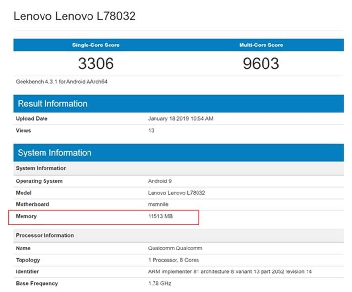 Lenovo Z5 PRO GT Geekbench testi sonuçları