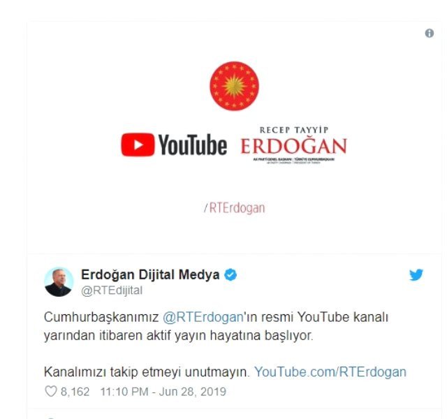 Cumhurbaşkanı Erdoğan resmi YouTube kanalı açtı!