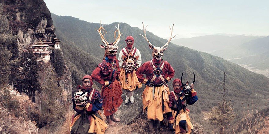 Maske Dansçıları, Paro, Bhutan