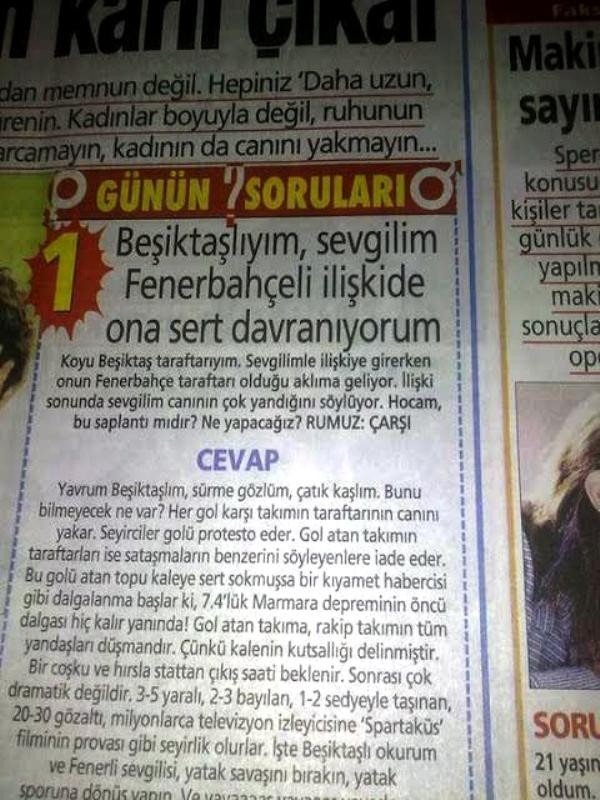 Beşiktaşlıyım, sevgilim Fenerbahçeli ilişkide ona sert davranıyorum.