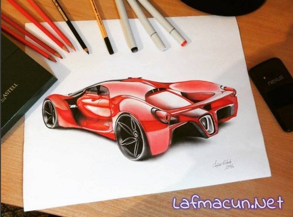 3D Karakalem Ferrari Çizimi