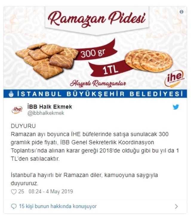 İstanbul Halk Ekmek Ramazan Pidesini 1 TL'ye Satacak