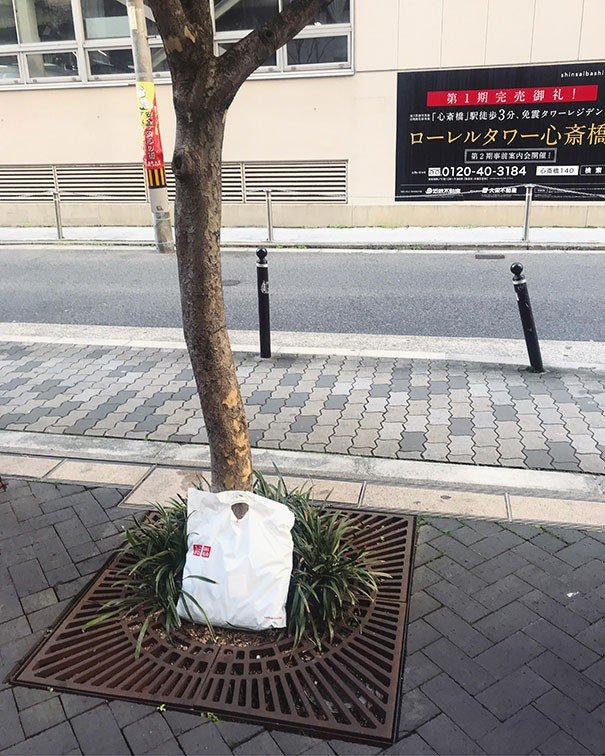 Alışveriş Çantasını Osaka'nın Sokaklarına Düşürüren Vatandaş Çantasını Aramaya Gittiğinde Bir Ağacın Altında Buldu.