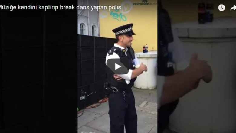 Müziğe kendini kaptırıp break dans yapan polis memuru