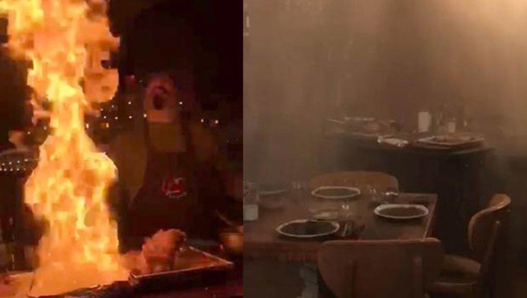 Nusr-Et'e Özendi Az Kaldı Restoranı Yakıyordu