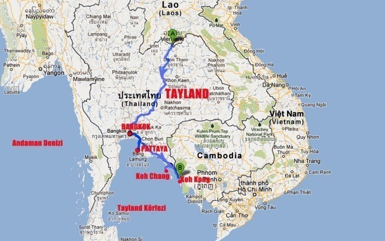 Tayland haritası ve gezilmesi gereken yerler.