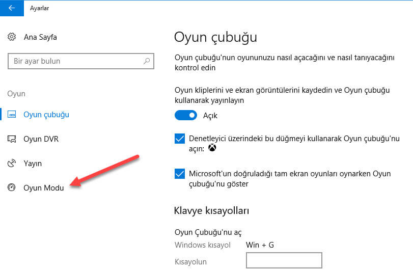 Windows 10 Oyun Modu nasıl yüklenir